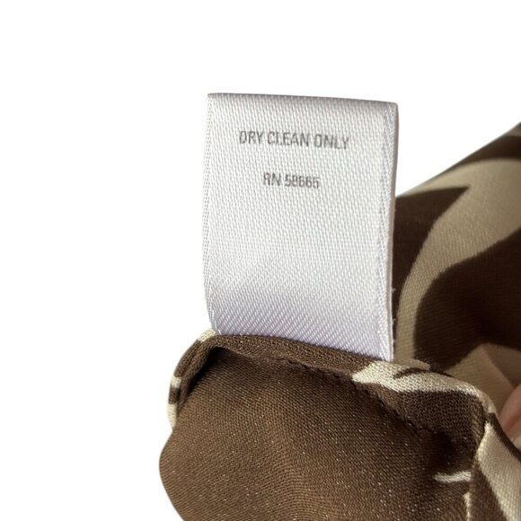 AMBER SUN Short Sleeve Button Front Blouse Chocolate Brown Cream Leaf Pattern S - Picture 7 of 7